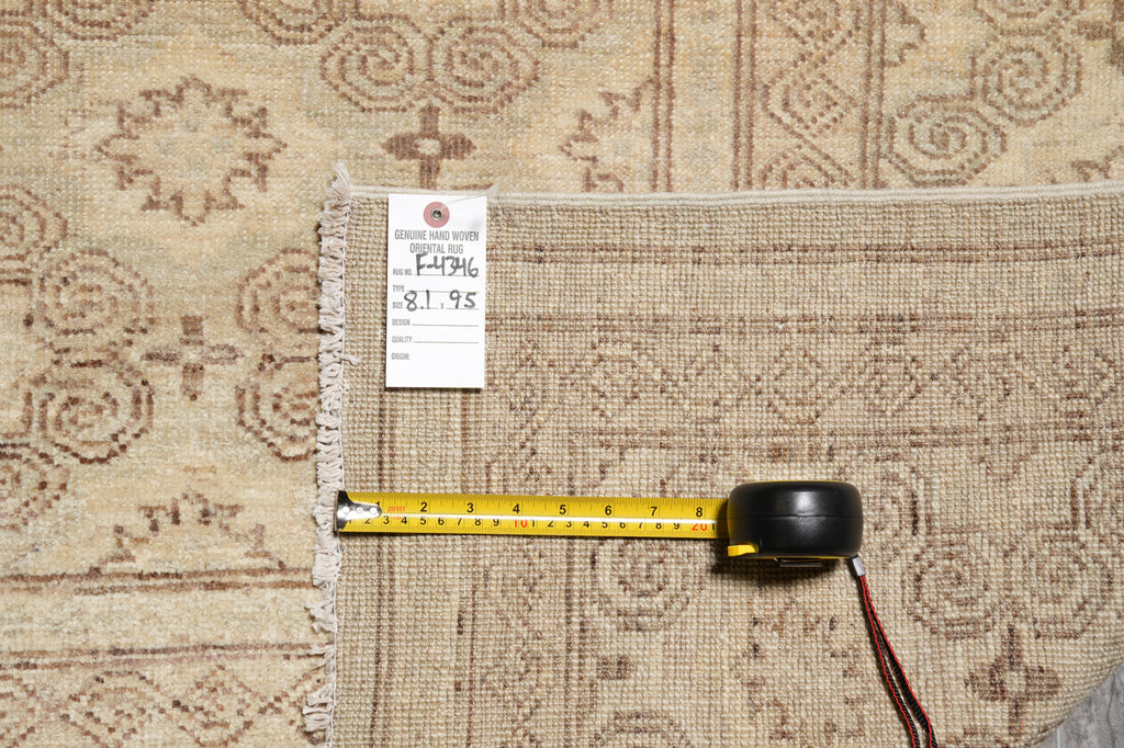 8.1 x 9.5 New Zigler Chobi Peshawar Rug  Hand-knotted in Pakistan Neutral #F-4346