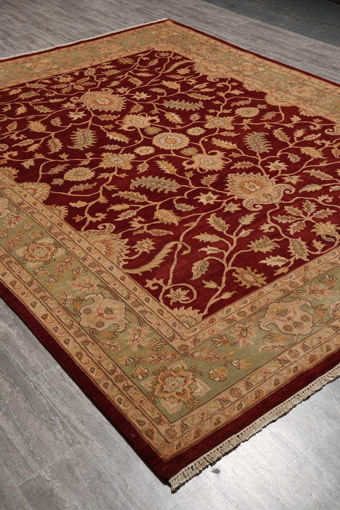 8 x 10 Natural Quality Wool Handmade Peshawar Chobi Rug  Burgundy Green #PIX-10156