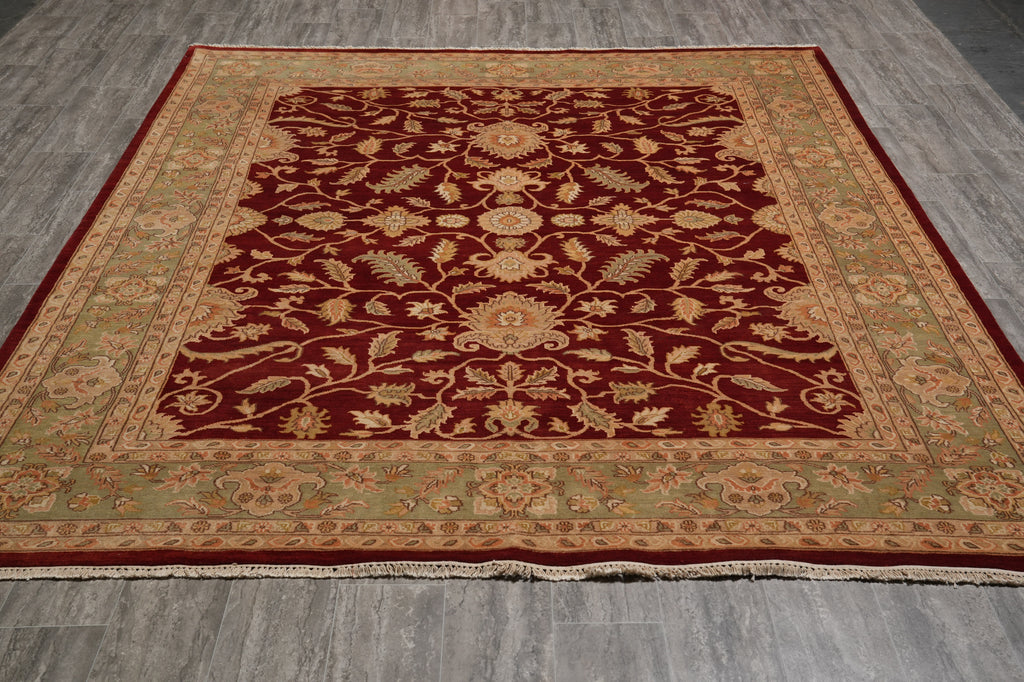 8 x 10 Natural Quality Wool Handmade Peshawar Chobi Rug  Burgundy Green #PIX-10156