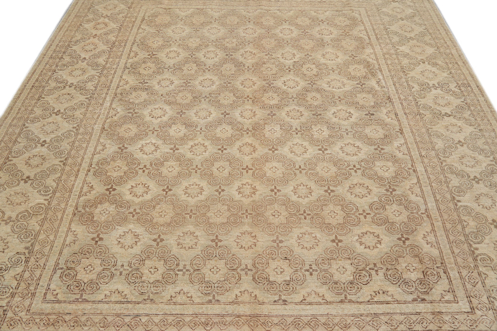 8.1 x 9.5 New Zigler Chobi Peshawar Rug  Hand-knotted in Pakistan Neutral #F-4346