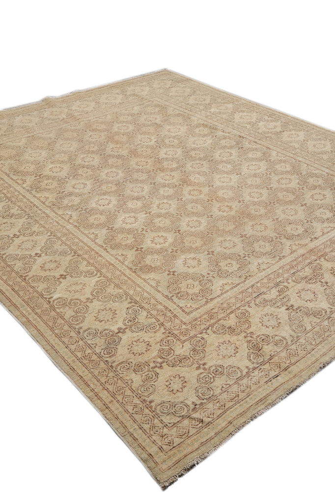 8.1 x 9.5 New Zigler Chobi Peshawar Rug  Hand-knotted in Pakistan Neutral #F-4346