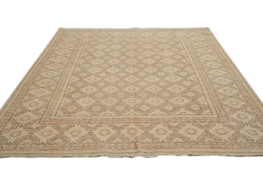 8.1 x 9.5 New Zigler Chobi Peshawar Rug  Hand-knotted in Pakistan Neutral #F-4346