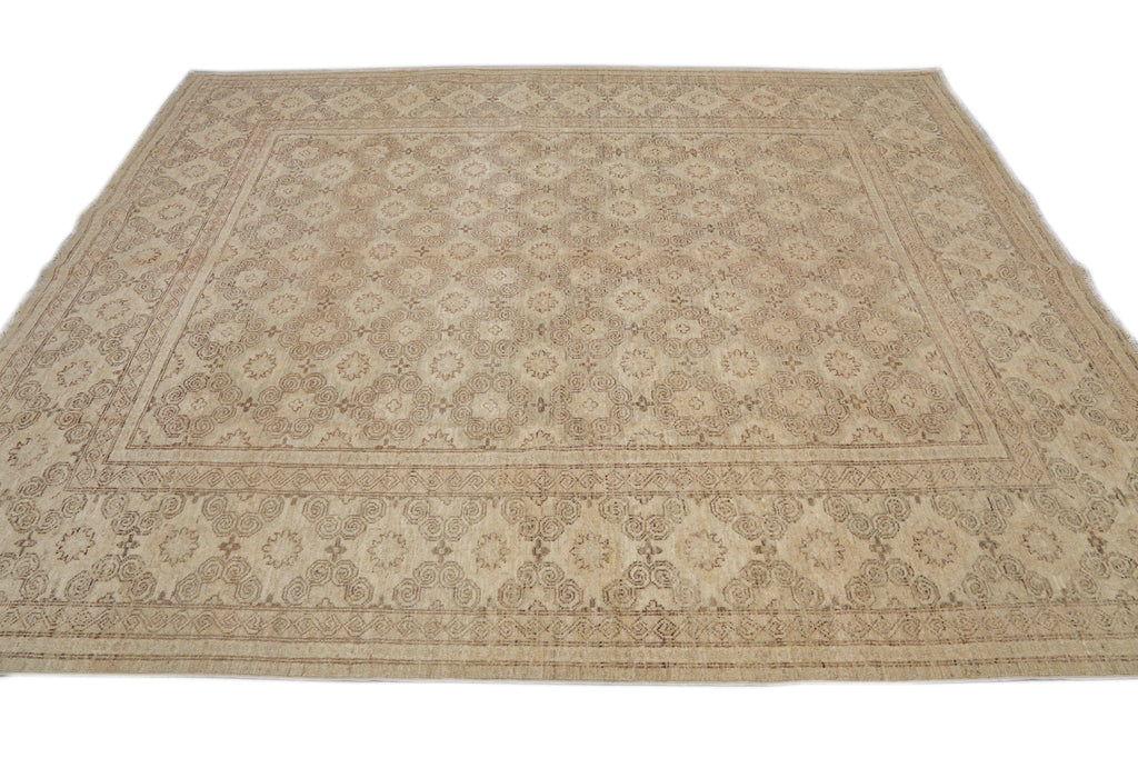 8.1 x 9.5 New Zigler Chobi Peshawar Rug  Hand-knotted in Pakistan Neutral #F-4346