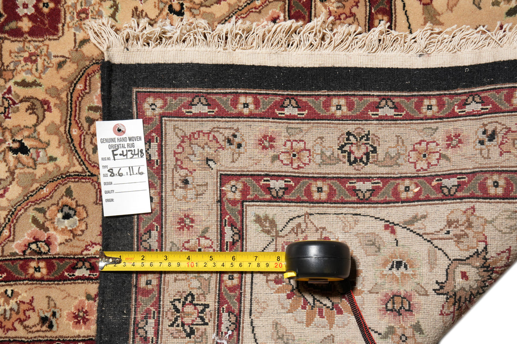 8.6 x 11.6 Elegant Fine Quality Wool and Silk Handmade Rug Black #F-4348