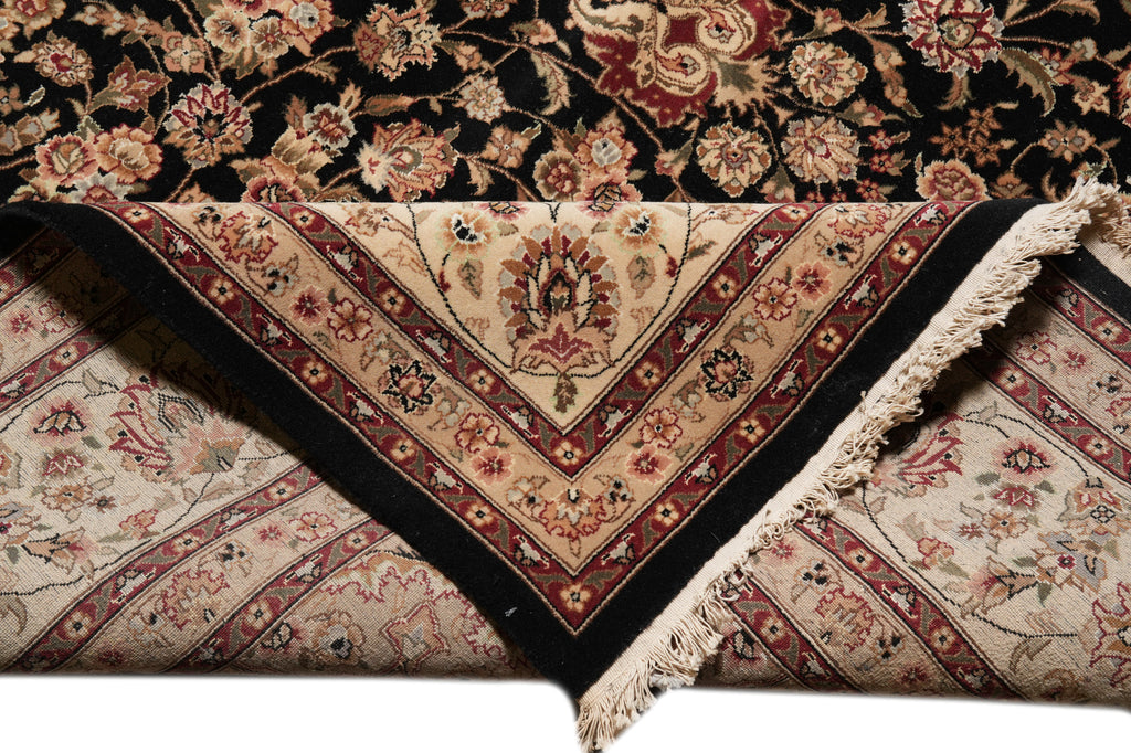 8.6 x 11.6 Elegant Fine Quality Wool and Silk Handmade Rug Black #F-4348