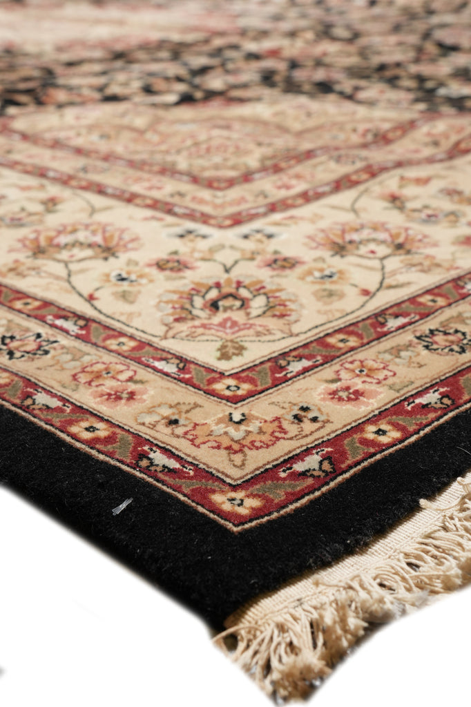 8.6 x 11.6 Elegant Fine Quality Wool and Silk Handmade Rug Black #F-4348