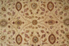 Load image into Gallery viewer, A close-up of an ornate woven textile or rug pattern with a beige background and detailed floral motifs in muted brown, dusty rose, and olive green.
