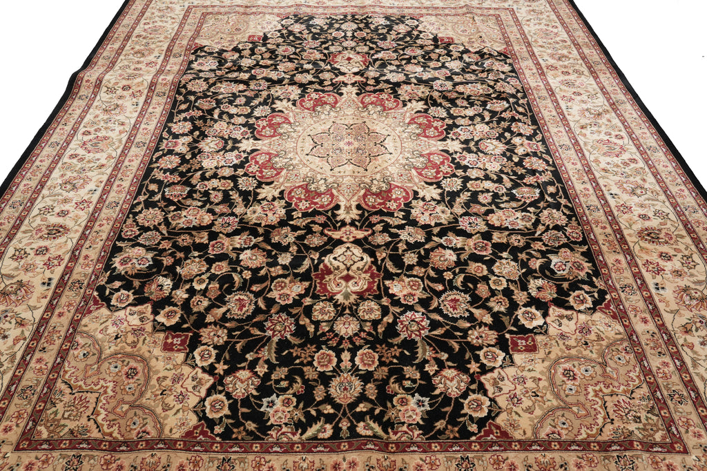 8.6 x 11.6 Elegant Fine Quality Wool and Silk Handmade Rug Black #F-4348