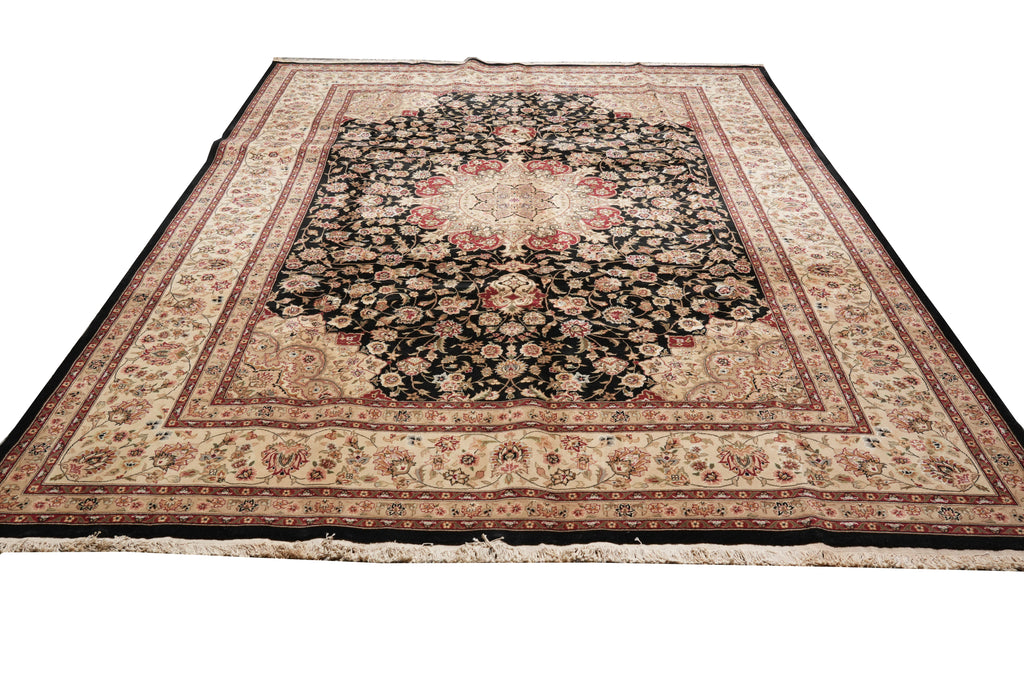 8.6 x 11.6 Elegant Fine Quality Wool and Silk Handmade Rug Black #F-4348