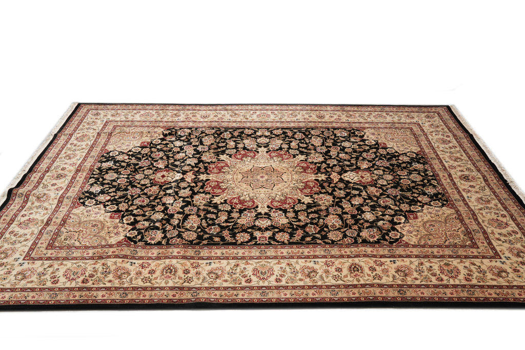 8.6 x 11.6 Elegant Fine Quality Wool and Silk Handmade Rug Black #F-4348