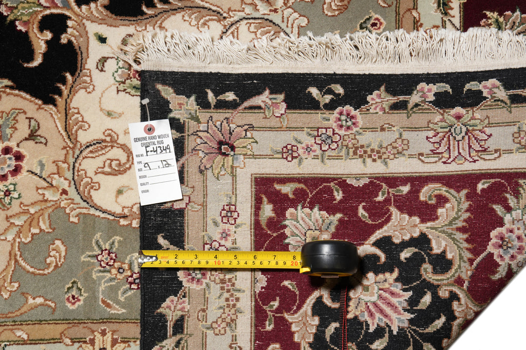 9 x 12 Fine Quality Wool And Silk Handmade Carpet Black #F-4349