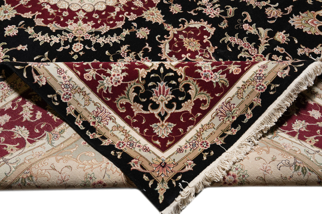 9 x 12 Fine Quality Wool And Silk Handmade Carpet Black #F-4349