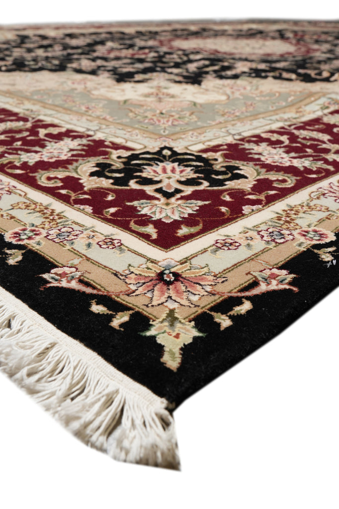 9 x 12 Fine Quality Wool And Silk Handmade Carpet Black #F-4349