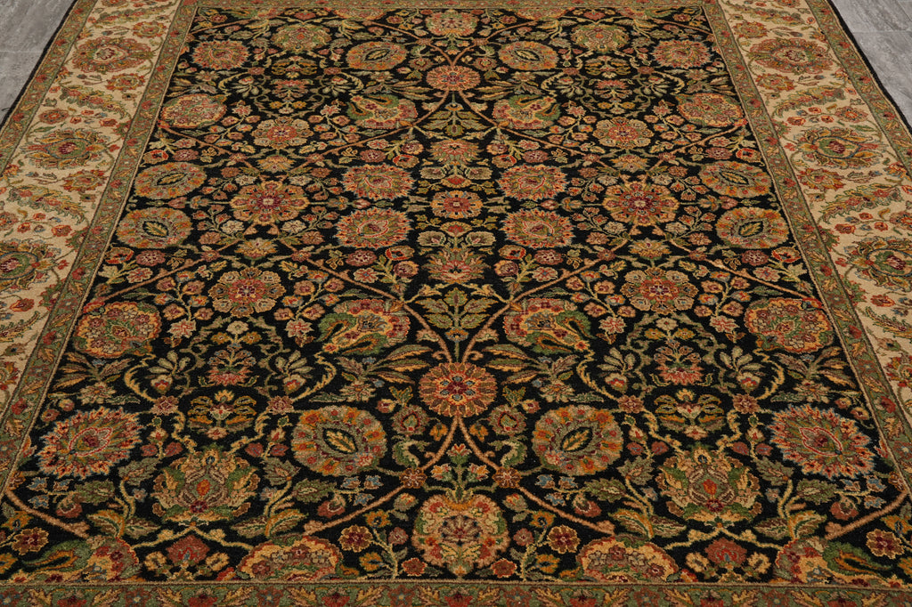 8 x 10 High Quality Wool Jaipur Rug Black Colorfully #PIX-6435