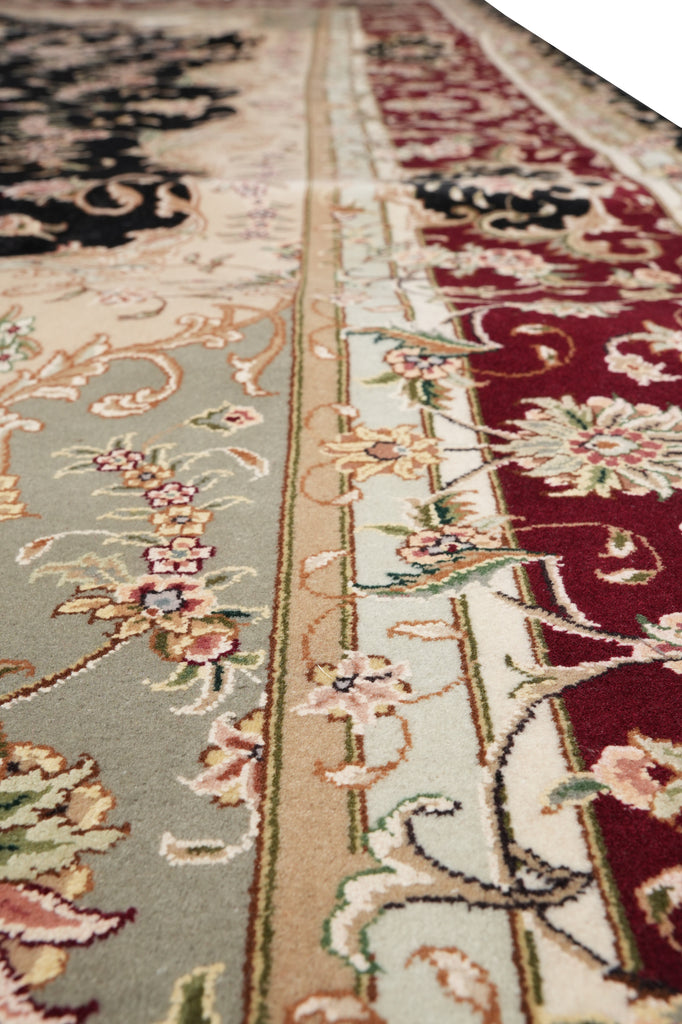 9 x 12 Fine Quality Wool And Silk Handmade Carpet Black #F-4349