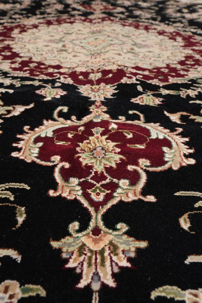 9 x 12 Fine Quality Wool And Silk Handmade Carpet Black #F-4349