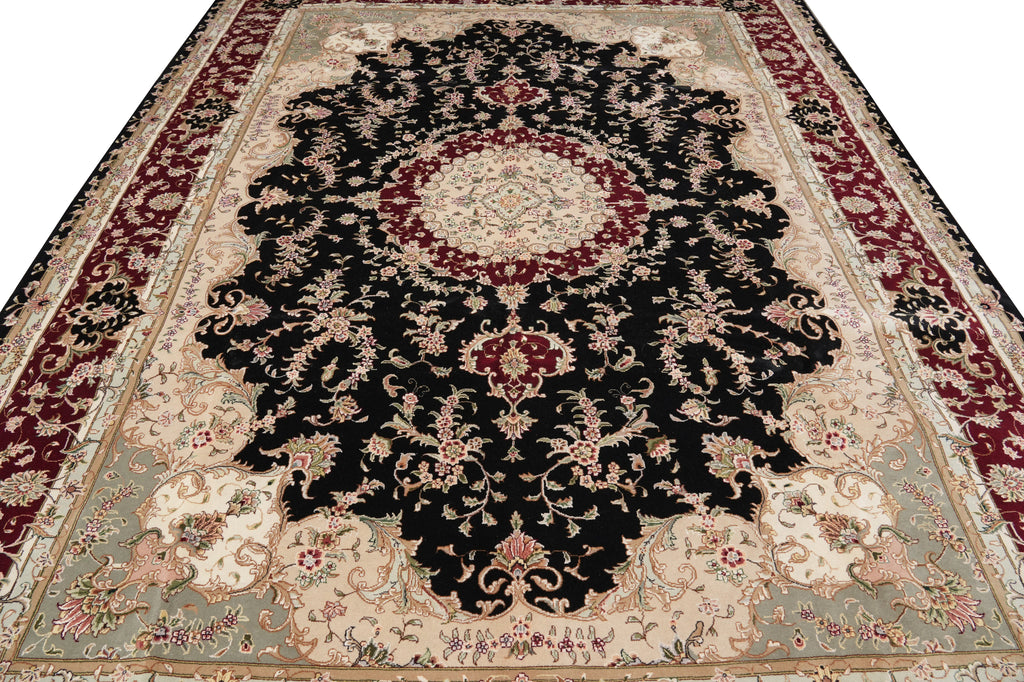 9 x 12 Fine Quality Wool And Silk Handmade Carpet Black #F-4349