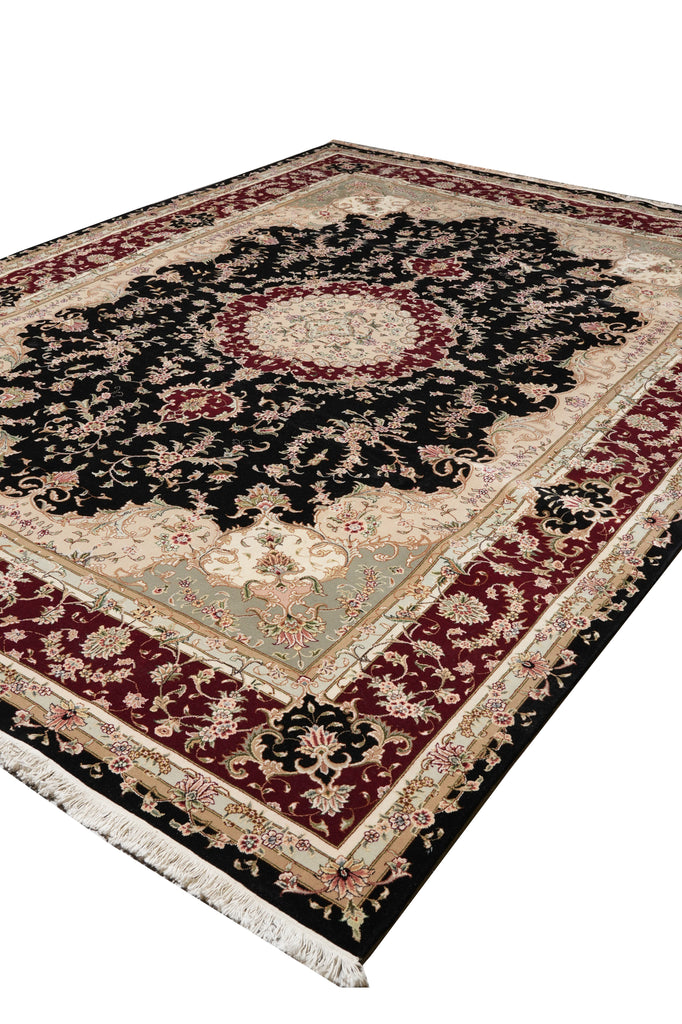 9 x 12 Fine Quality Wool And Silk Handmade Carpet Black #F-4349