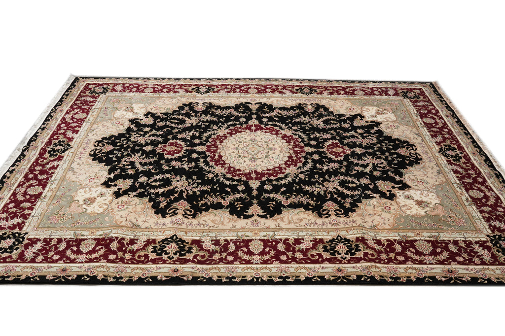 9 x 12 Fine Quality Wool And Silk Handmade Carpet Black #F-4349