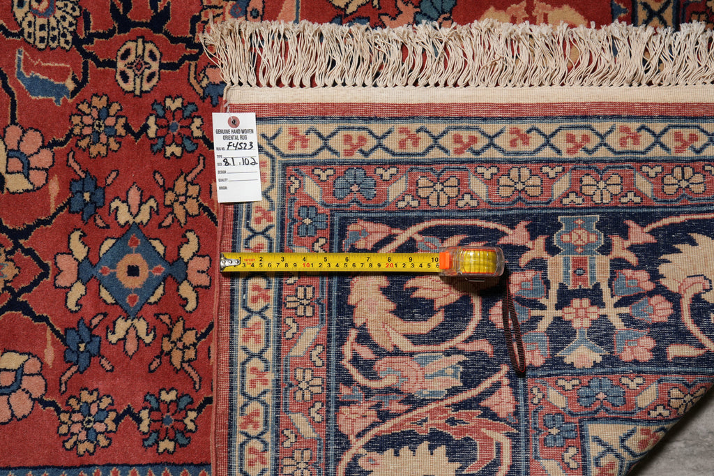 8 x 10 Rust Blue Fine Quality Wool and Silk Handmade Rug #F-4523