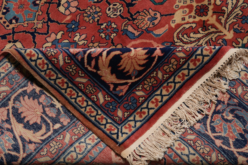 8 x 10 Rust Blue Fine Quality Wool and Silk Handmade Rug #F-4523