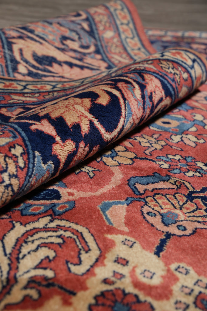 8 x 10 Rust Blue Fine Quality Wool and Silk Handmade Rug #F-4523