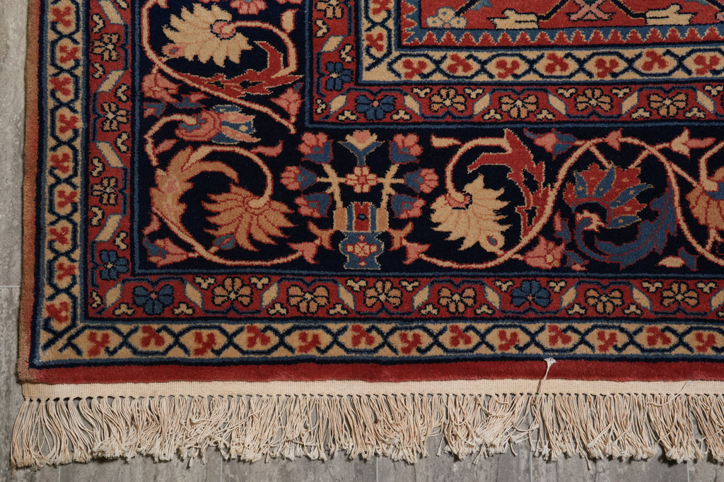 8 x 10 Rust Blue Fine Quality Wool and Silk Handmade Rug #F-4523