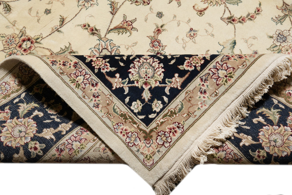 8.6 x 11.8 High Quality Wool And Silk Hand-Knotted Carpet Ivory Black Fancy Rug #F-4350