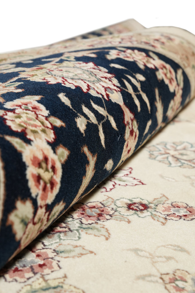 8.6 x 11.8 High Quality Wool And Silk Hand-Knotted Carpet Ivory Black Fancy Rug #F-4350