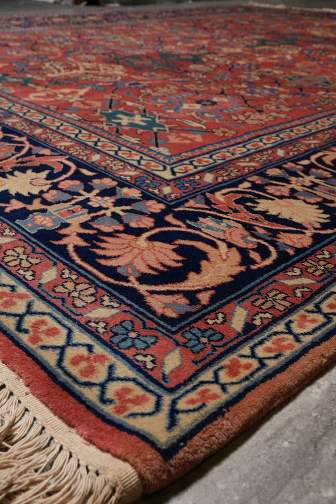 8 x 10 Rust Blue Fine Quality Wool and Silk Handmade Rug #F-4523