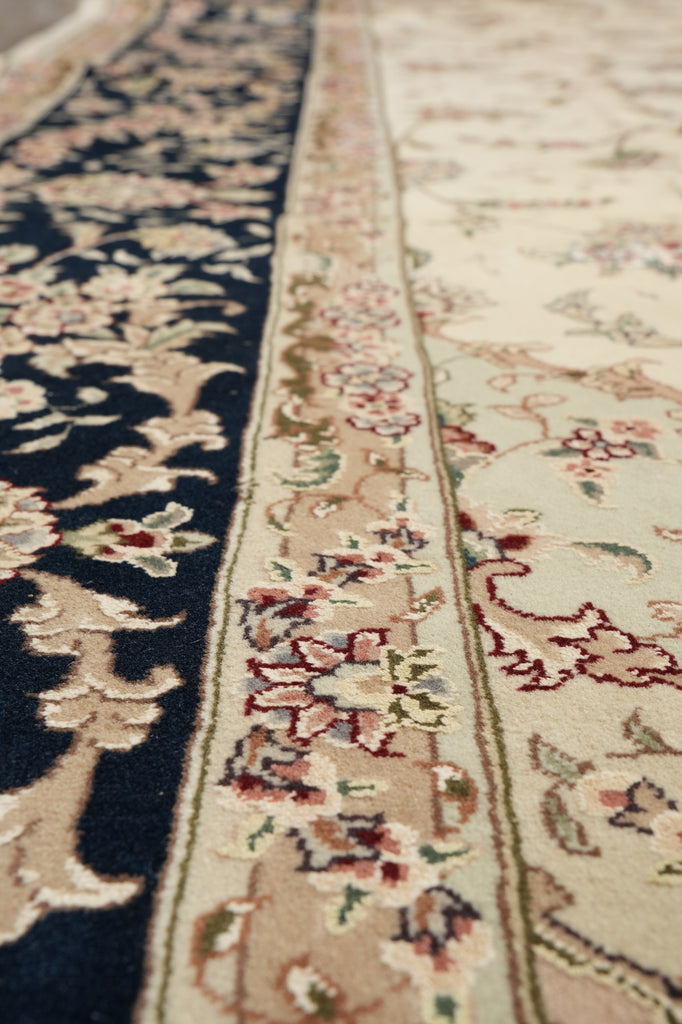 8.6 x 11.8 High Quality Wool And Silk Hand-Knotted Carpet Ivory Black Fancy Rug #F-4350