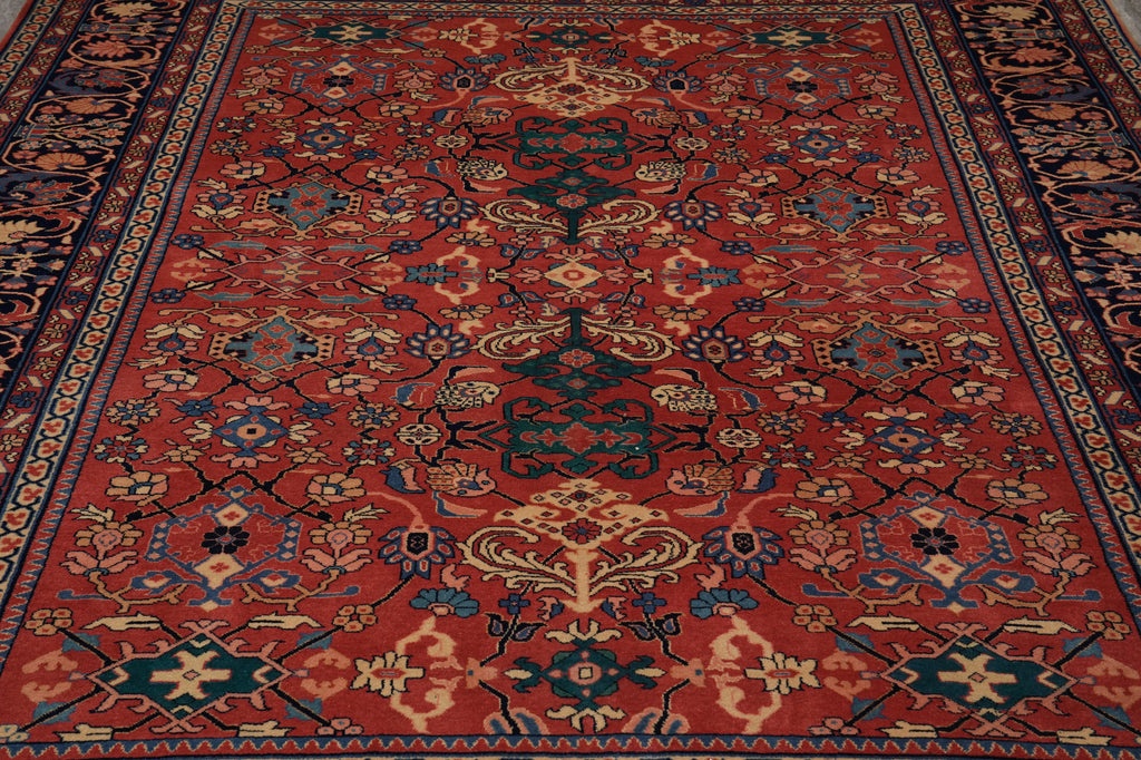 8 x 10 Rust Blue Fine Quality Wool and Silk Handmade Rug #F-4523