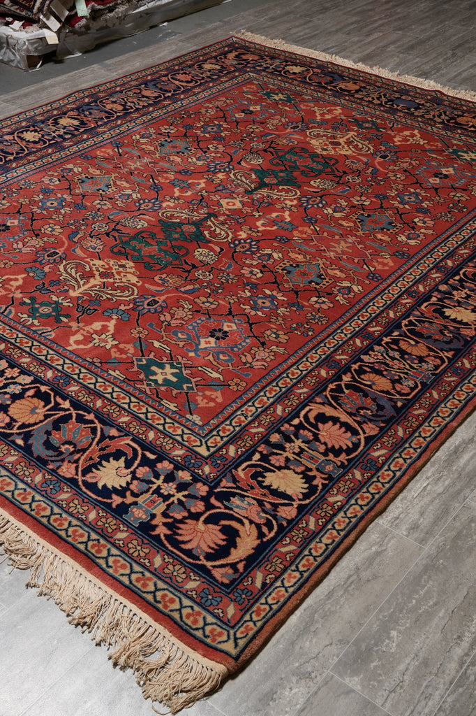 8 x 10 Rust Blue Fine Quality Wool and Silk Handmade Rug #F-4523