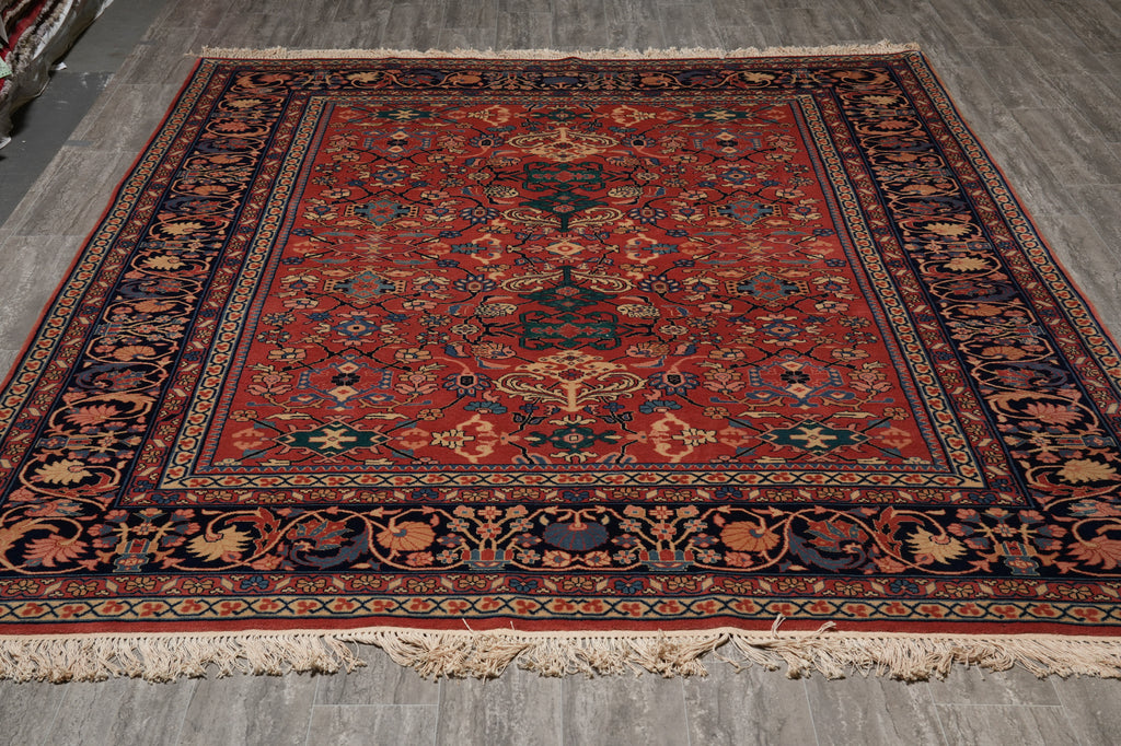 8 x 10 Rust Blue Fine Quality Wool and Silk Handmade Rug #F-4523