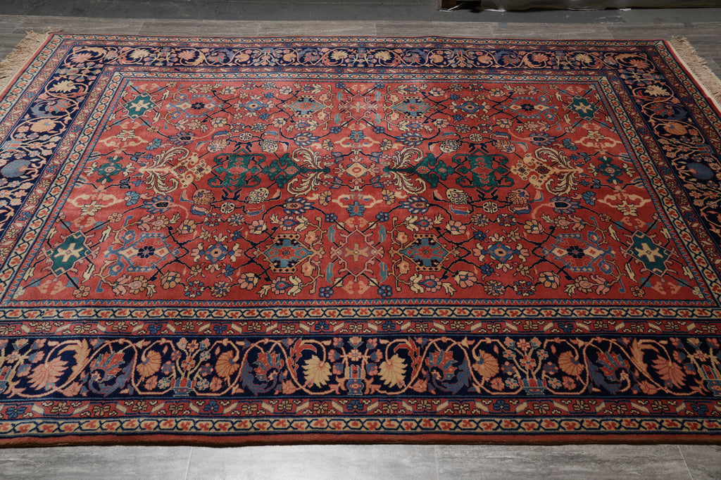 8 x 10 Rust Blue Fine Quality Wool and Silk Handmade Rug #F-4523