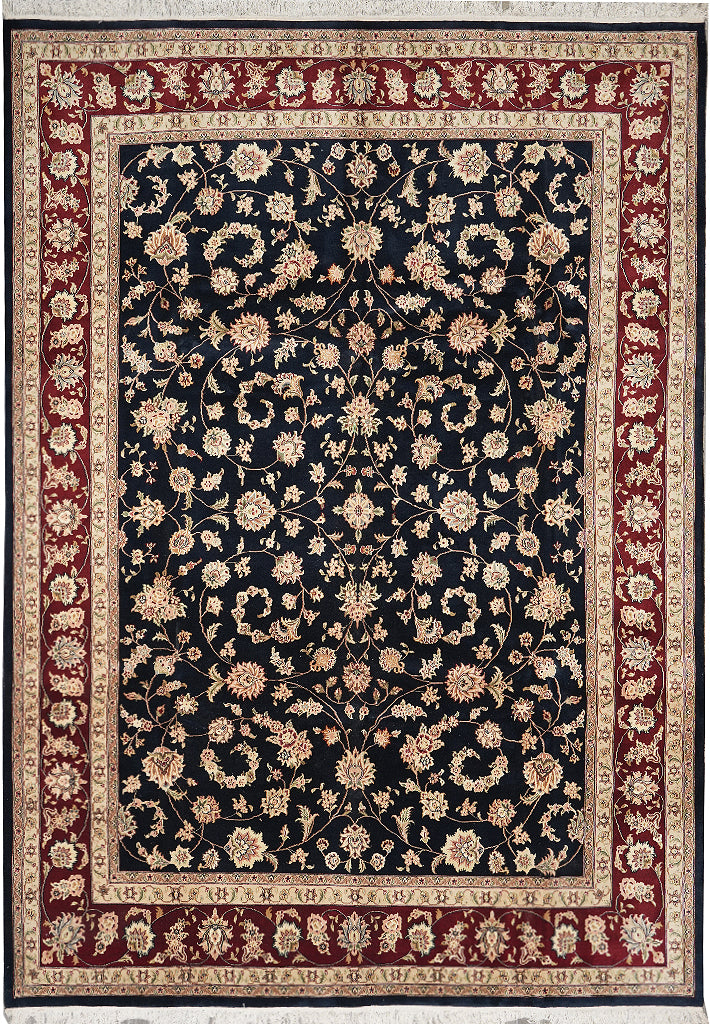 9 x 12 Fine Quality Wool and Silk hand-knotted Rug Black Burgundy #F-4352