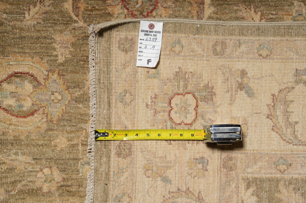 6 x 9 Sage Green Chobi Peshawar Rug Natural Wool #F-6359