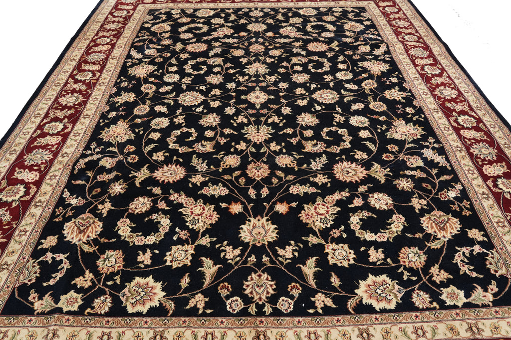 9 x 12 Fine Quality Wool and Silk hand-knotted Rug Black Burgundy #F-4352