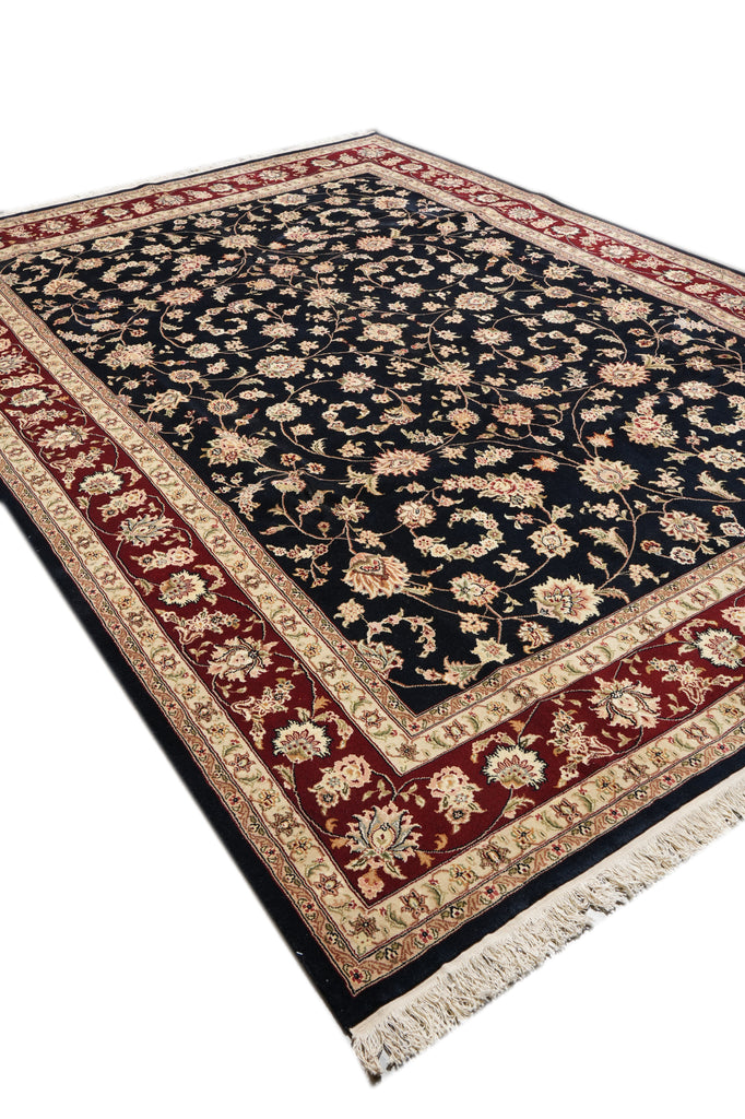 9 x 12 Fine Quality Wool and Silk hand-knotted Rug Black Burgundy #F-4352