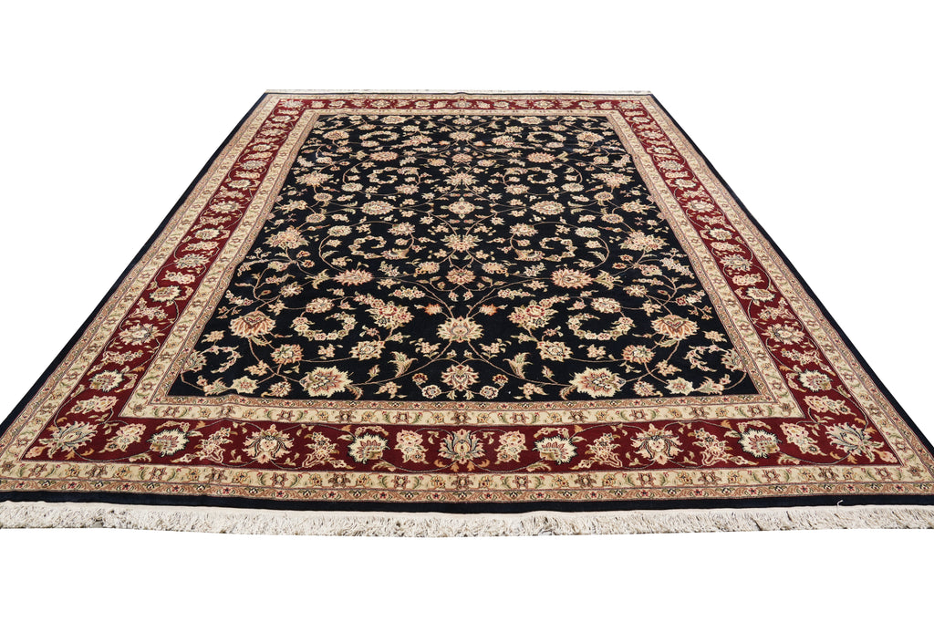 9 x 12 Fine Quality Wool and Silk hand-knotted Rug Black Burgundy #F-4352