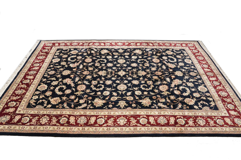 9 x 12 Fine Quality Wool and Silk hand-knotted Rug Black Burgundy #F-4352