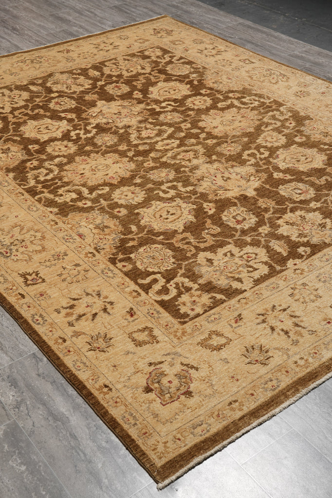 7.7 x 9.8 Olive Handmade Natural Wool Chobi Peshawar Rug #F-4526