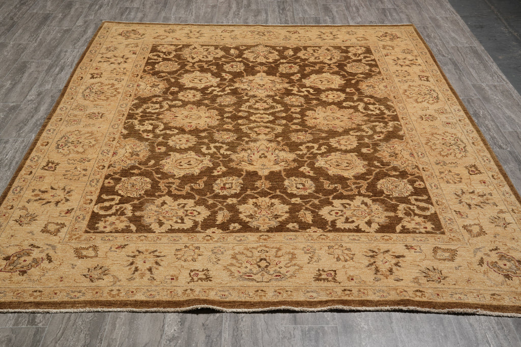 7.7 x 9.8 Olive Handmade Natural Wool Chobi Peshawar Rug #F-4526