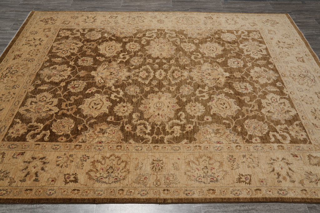 7.7 x 9.8 Olive Handmade Natural Wool Chobi Peshawar Rug #F-4526