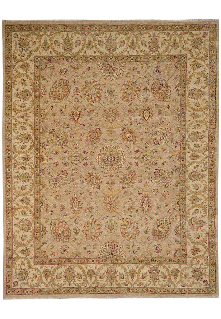 8 x 10 Neutral Light Brown Chobi Peshawar Rug Natural Wool