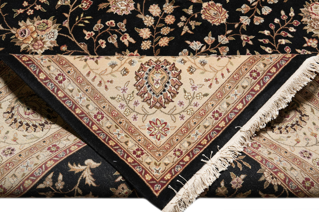 8.6 x 11.6 Quality Wool And Silk Hand-Knotted Rug Black #F-4354