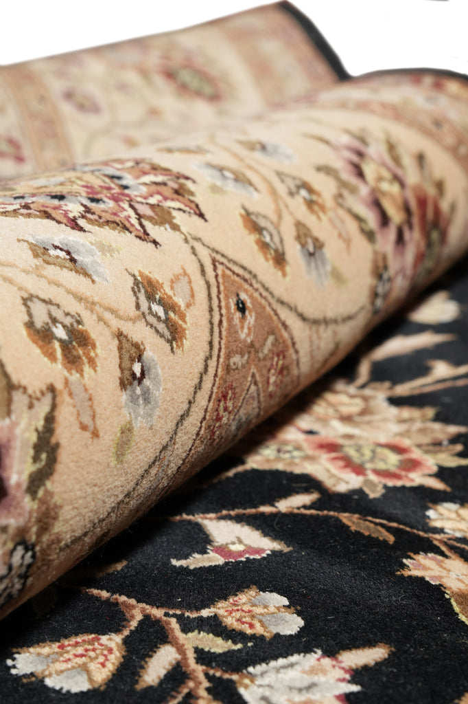 8.6 x 11.6 Quality Wool And Silk Hand-Knotted Rug Black #F-4354