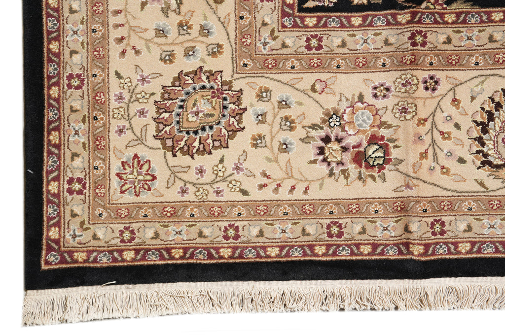 8.6 x 11.6 Quality Wool And Silk Hand-Knotted Rug Black #F-4354