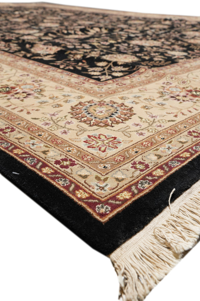 8.6 x 11.6 Quality Wool And Silk Hand-Knotted Rug Black #F-4354