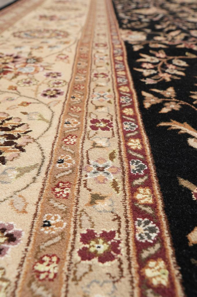 8.6 x 11.6 Quality Wool And Silk Hand-Knotted Rug Black #F-4354